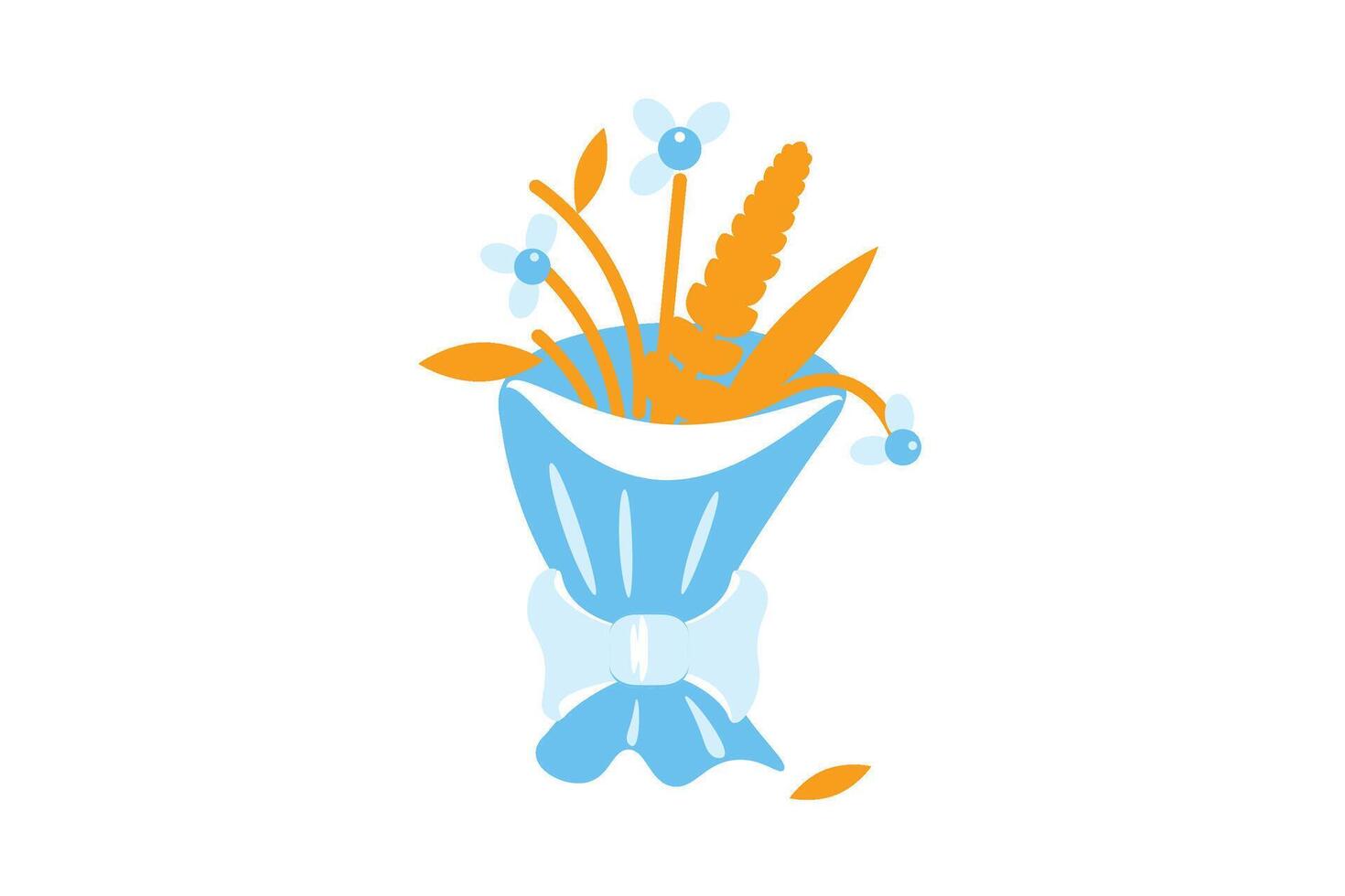 Bouquet of autumnal flowers wrapped in paper in solid cartoon style vector