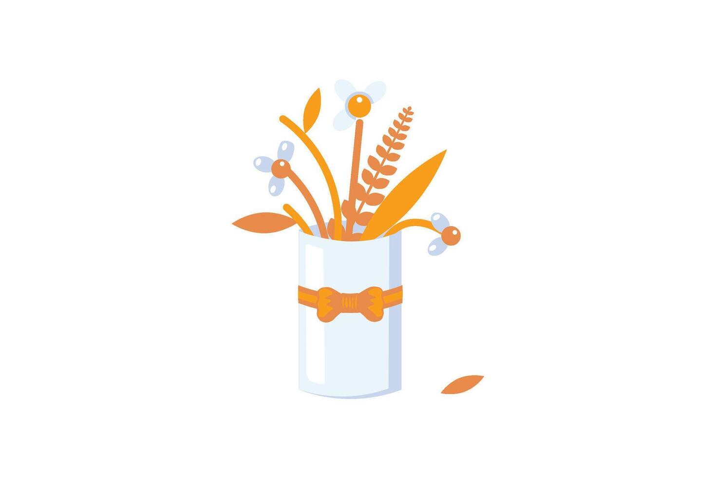 Bouquet of dried flowers in a gift box in solid cartoon style vector
