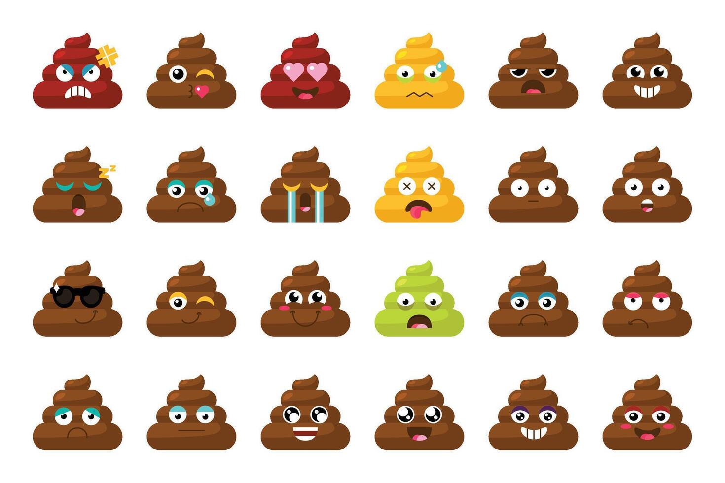 Facial Expressions Moods Of Emoji Poop Piles Set vector