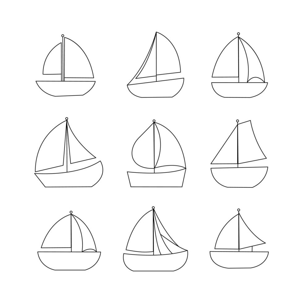Sailboat line icon collection. outline style. isolated element illustration vector