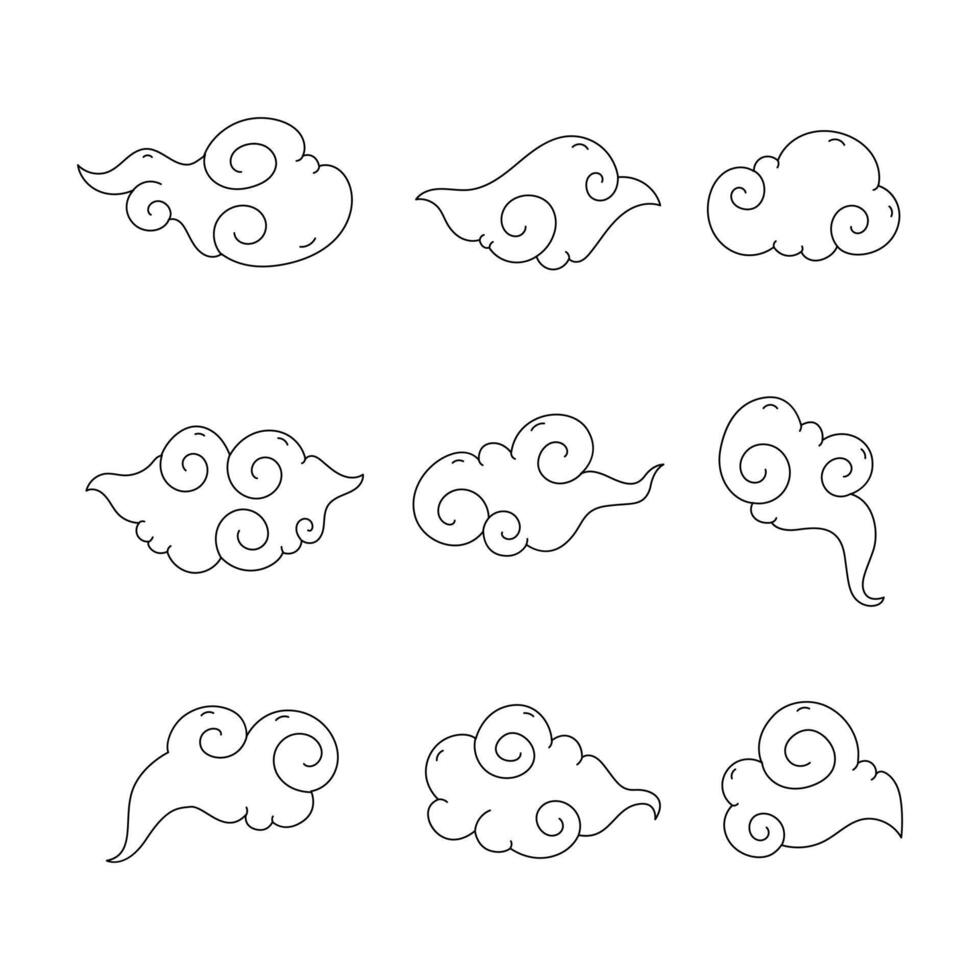 Japanese cloud icon collection. outline style. isolated element illustration vector