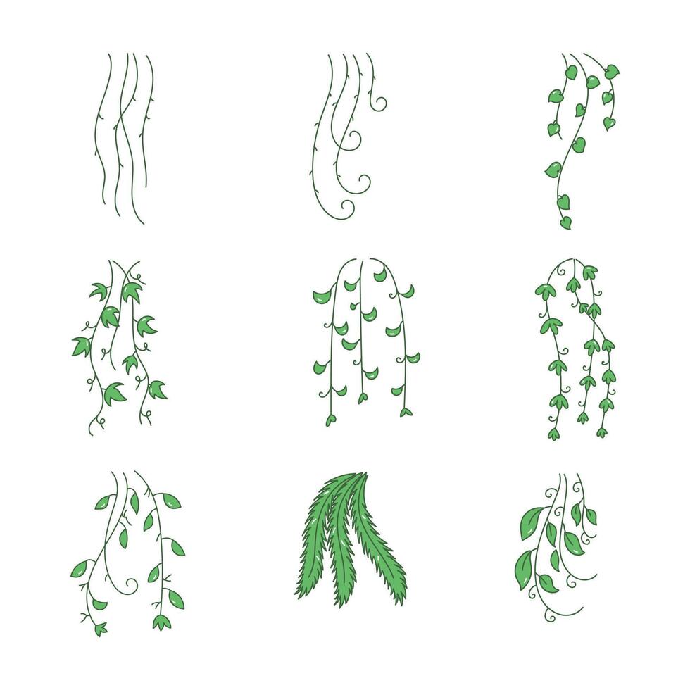 Hanging vines icon collection. flat style elements. cartoon isolated illustration vector