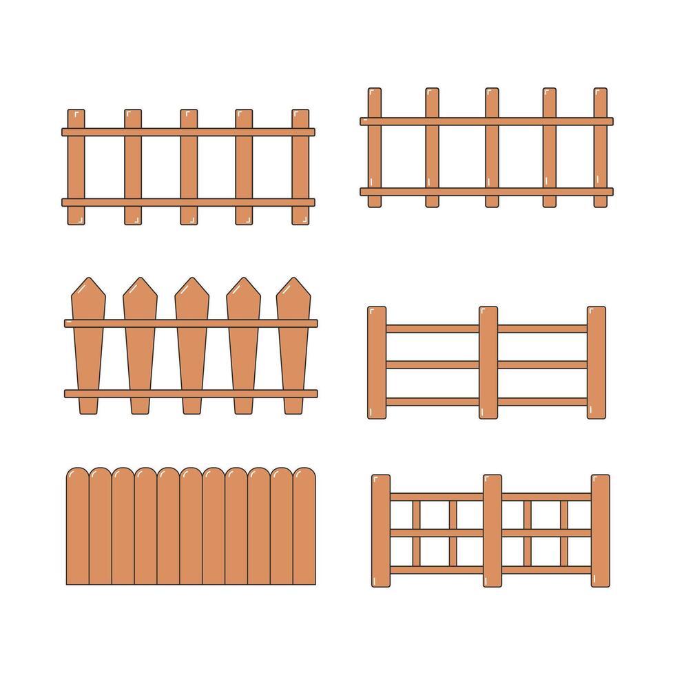 Wooden fence icon collection. flat style elements. cartoon isolated illustration vector