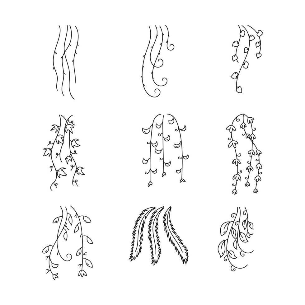 Hanging plant icon collection. outline style. isolated element illustration vector