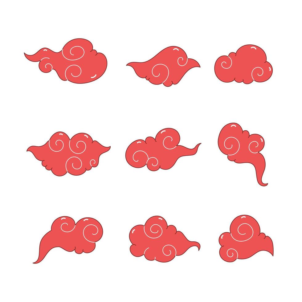 Japanese clouds icon collection. flat style elements. cartoon isolated illustration vector