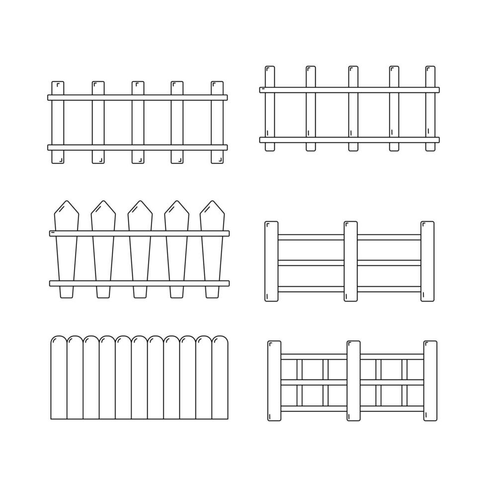 Wooden fence line icon collection. outline style. isolated element illustration vector