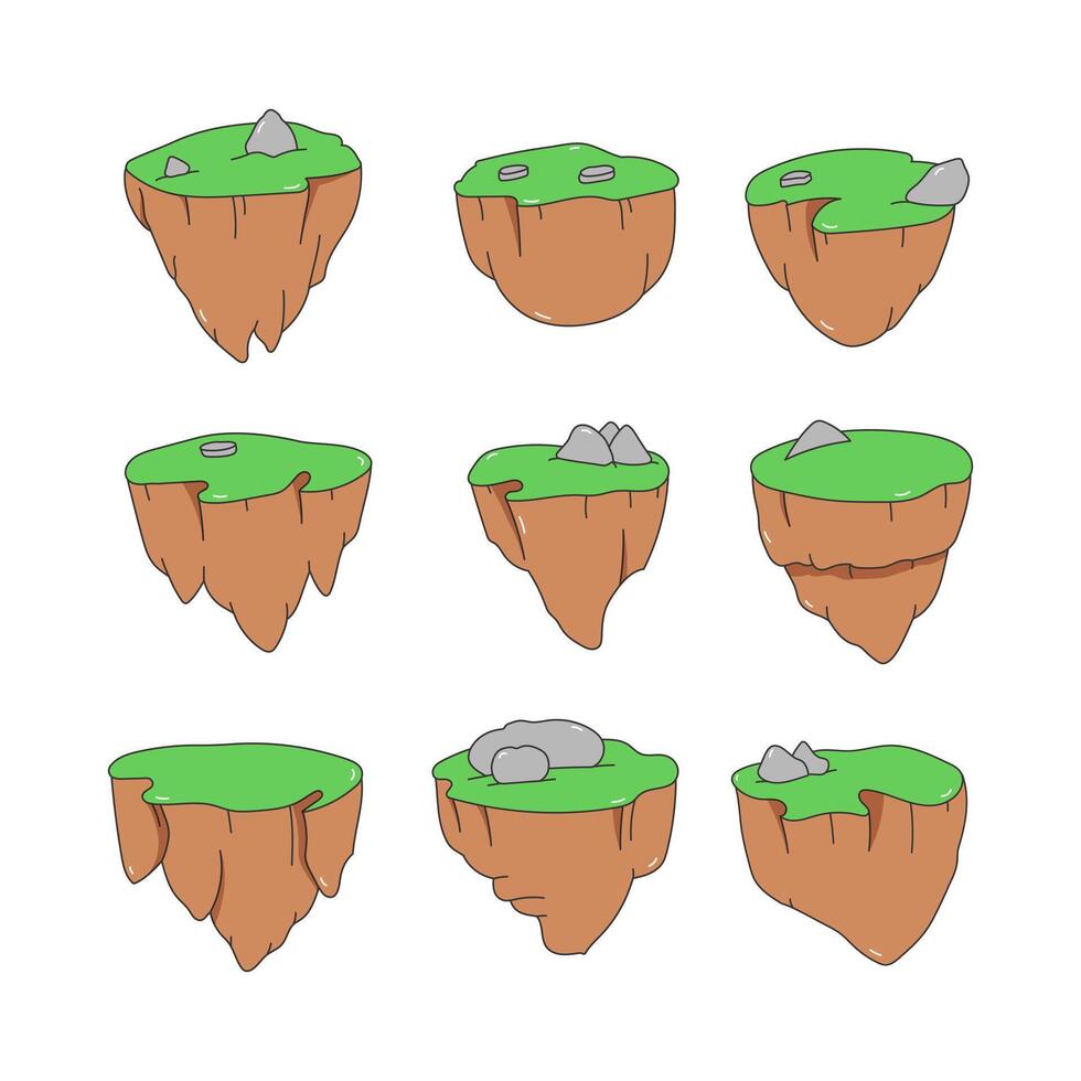 Flying island icon collection. flat style elements. cartoon isolated illustration vector