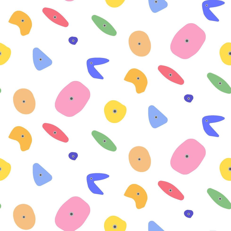 Climbing wall seamless pattern with colored holds. bouldering pattern colored, sport indoor design, illustration of adventure activity training climb vector