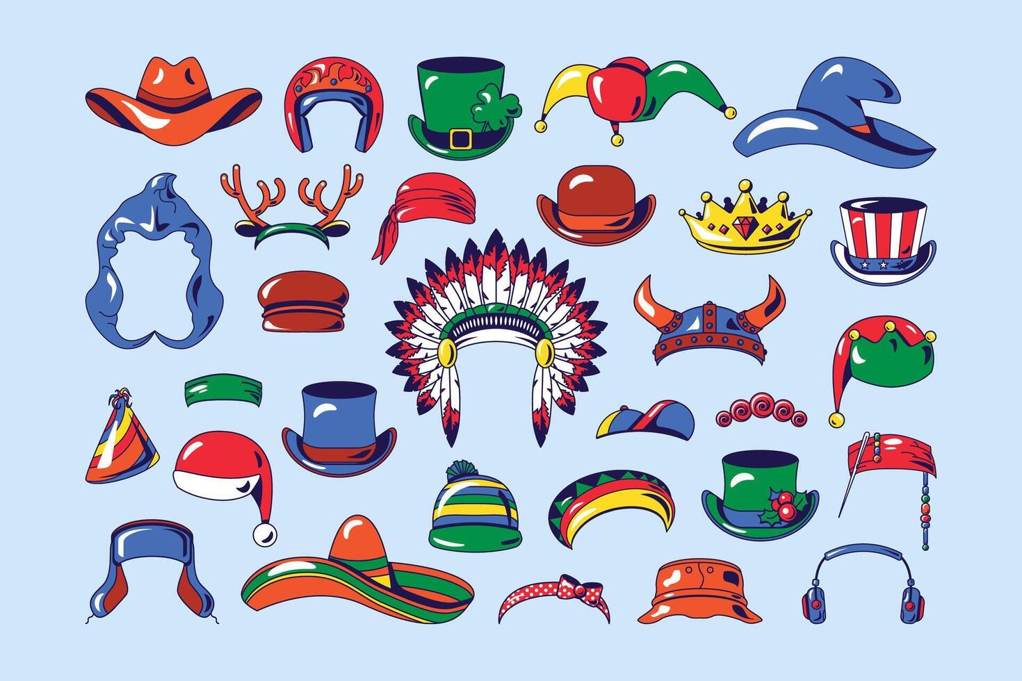 Headwear Clipart Set in Cartoon Style vector