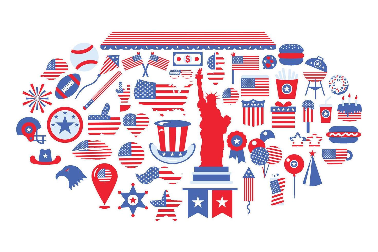 Set of decorative clip art in colors of USA flag vector
