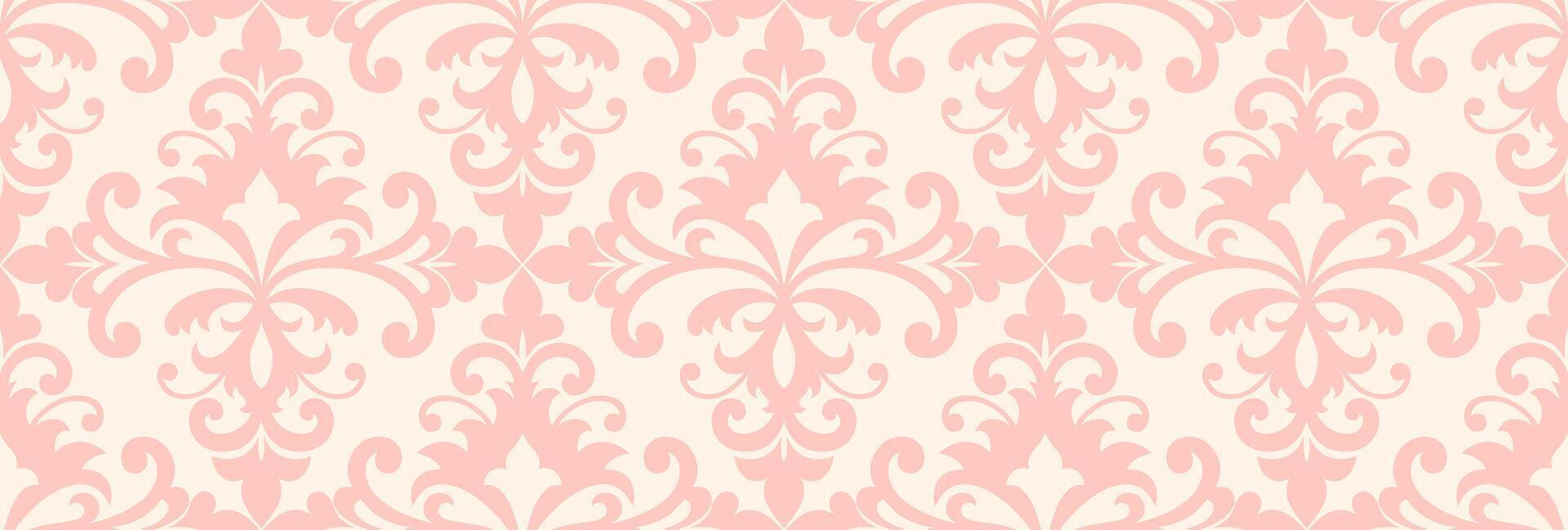Vintage pink damask seamless pattern on beige background, perfect for wallpaper, textile, invitations, backgrounds, and decor projects vector