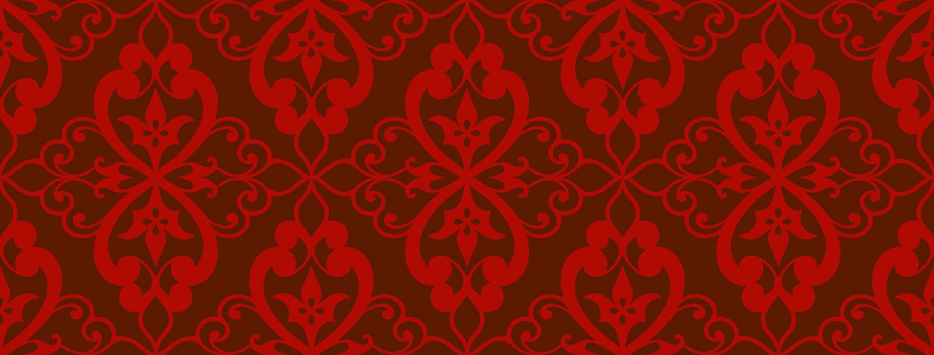 Luxurious red damask seamless pattern on brown background, ornate baroque design, perfect for wallpaper, upholstery, or interior decor vector