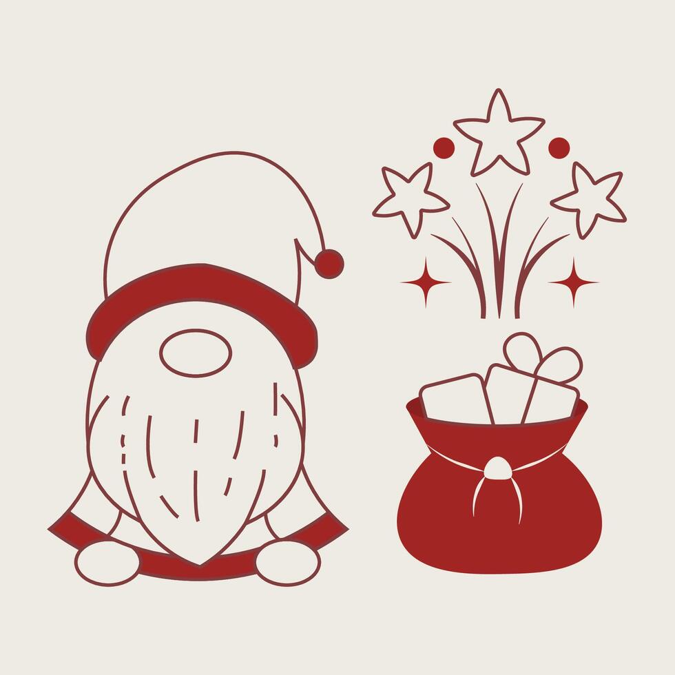 Cute Santa Claus with Sack of Gifts and Fireworks vector