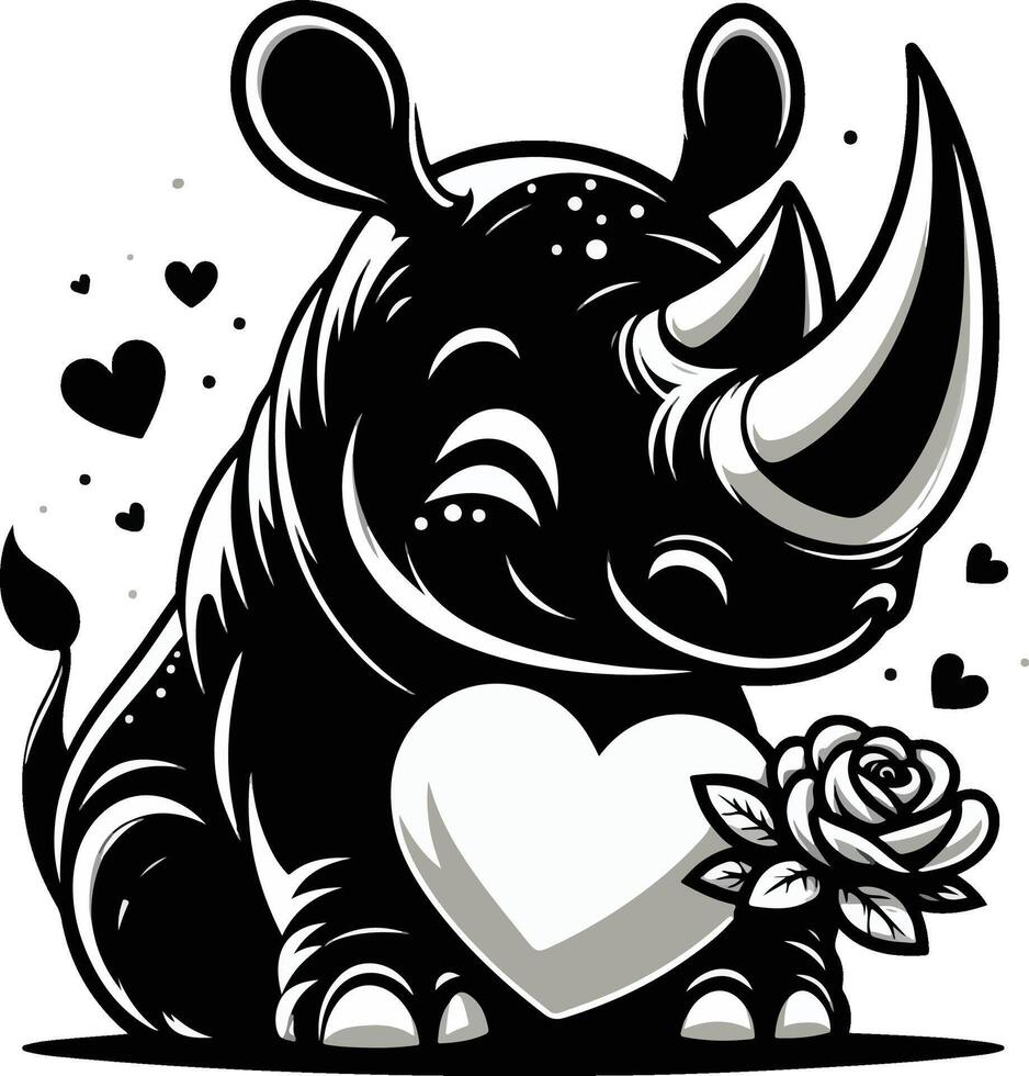 Minimalist Sleek and Simple Black and White Rhinoceros Line Art Illustration Logo Design Idea vector