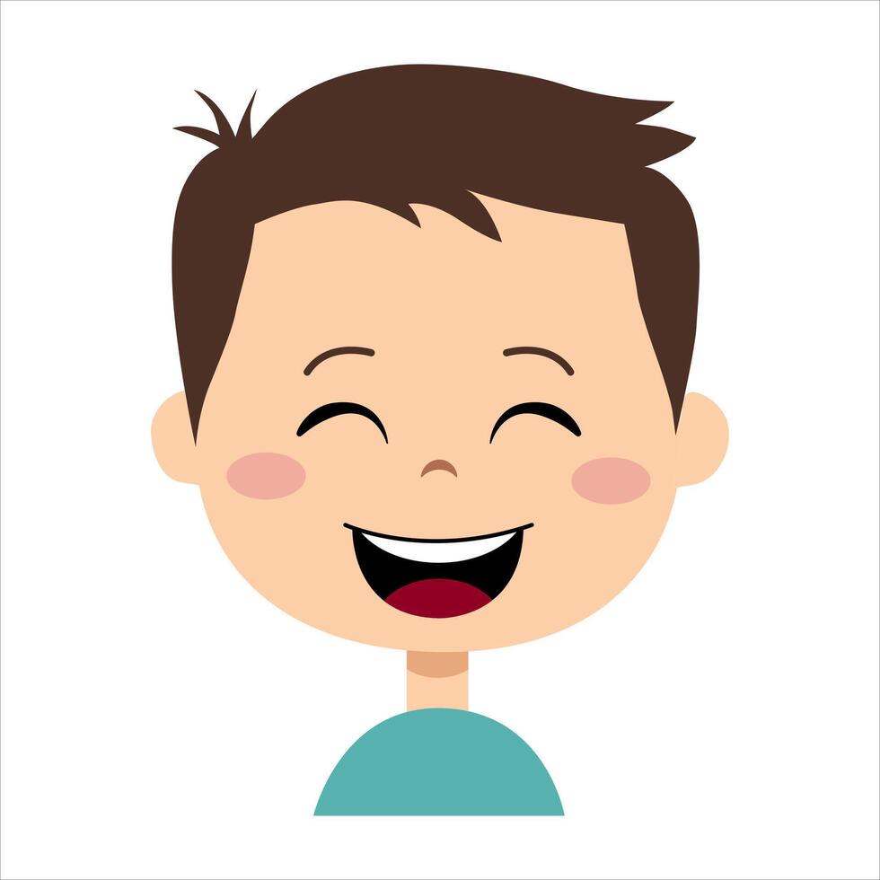 Boy laughs. Boy face with emotion of happiness. Face expression. vector