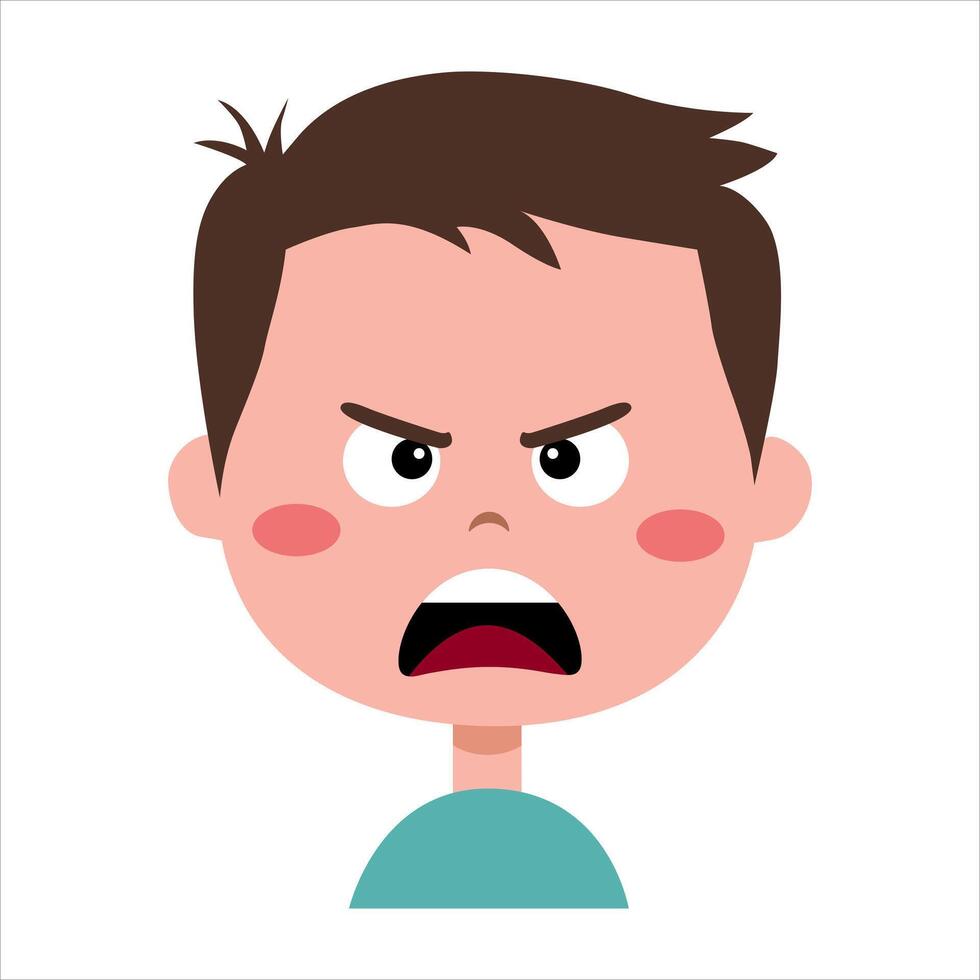 Boy face with anger emotion. Face expression. The boy is angry vector