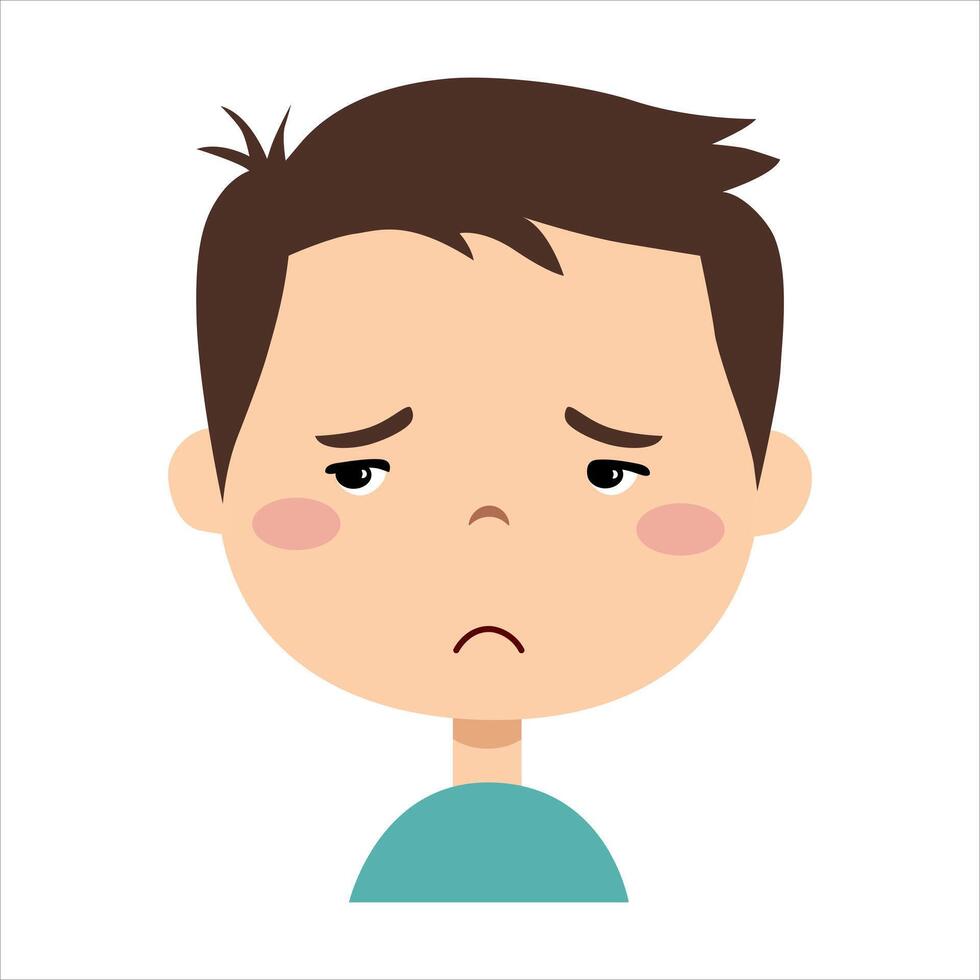The boy is sad. Face expression sadness. Illustration of a sad child vector