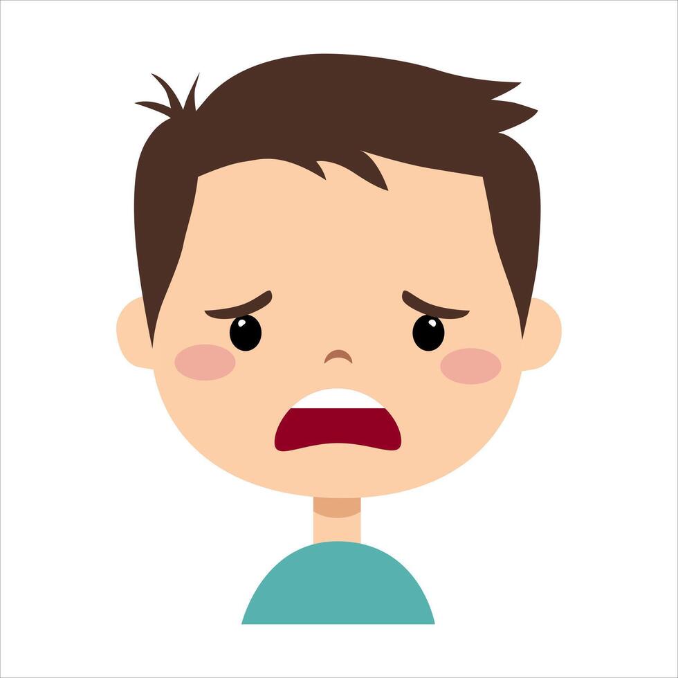 Boy face with emotion of fear. Face expression. The boy is afraid illustration. vector