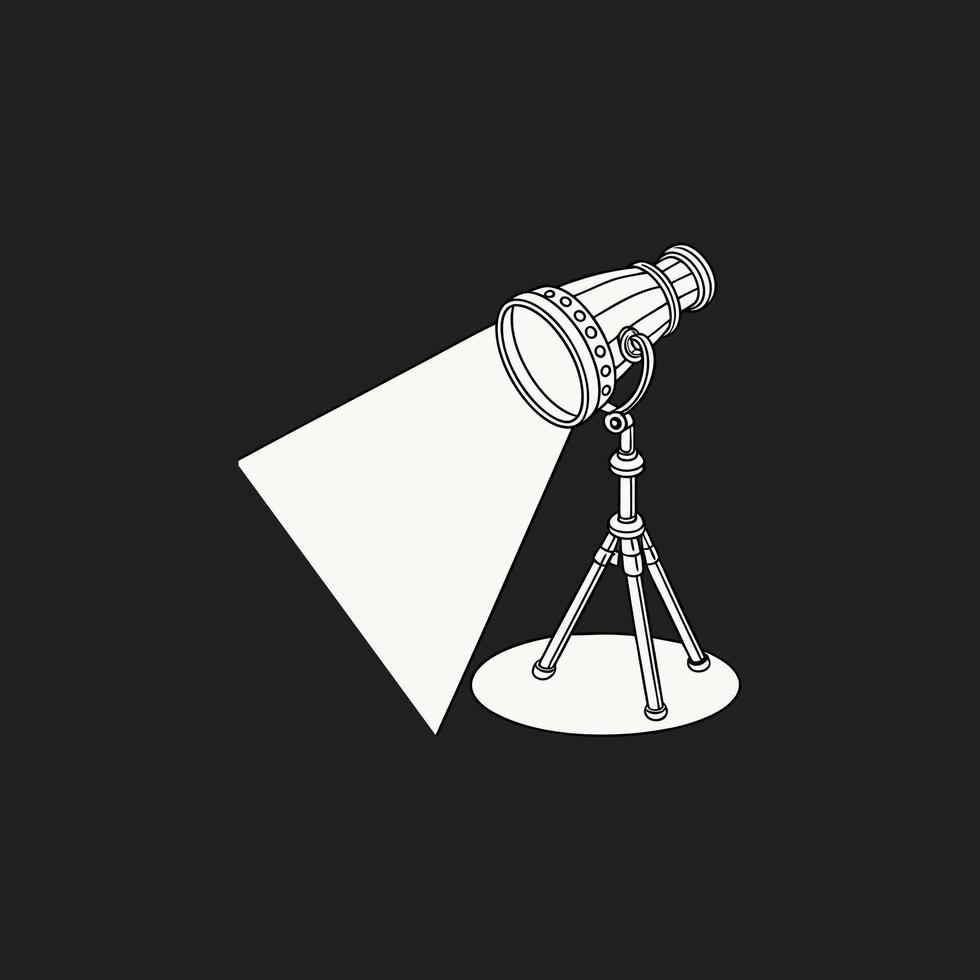A black and white illustration of a spotlight on a tripod vector