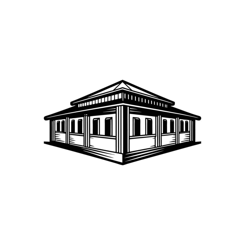 A black and white drawing of a building vector