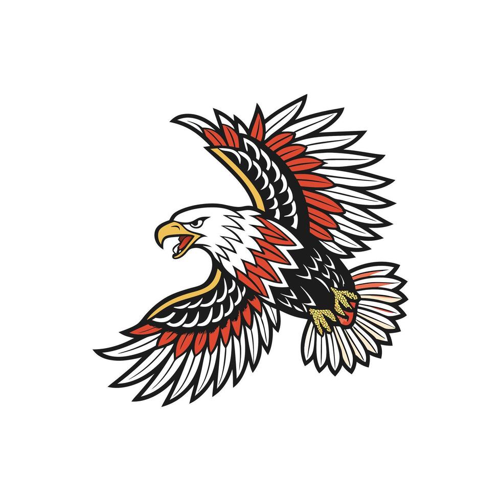 An eagle with red and black feathers flying vector