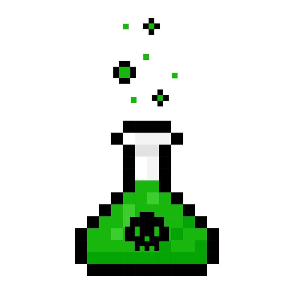 Pixel Art Green Poison Potion, Retro Gaming Style vector