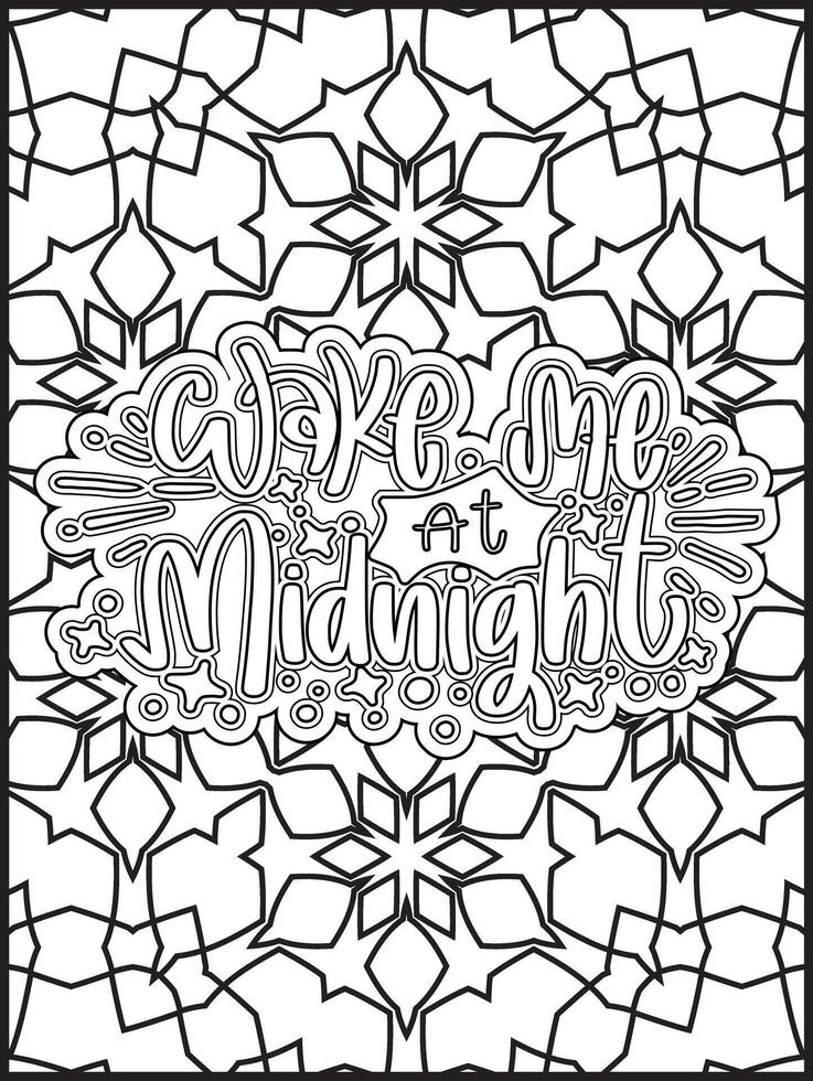 Wake Me at Midnight Quote Coloring Page for Adults. New Year Quote Mandala Coloring Page vector