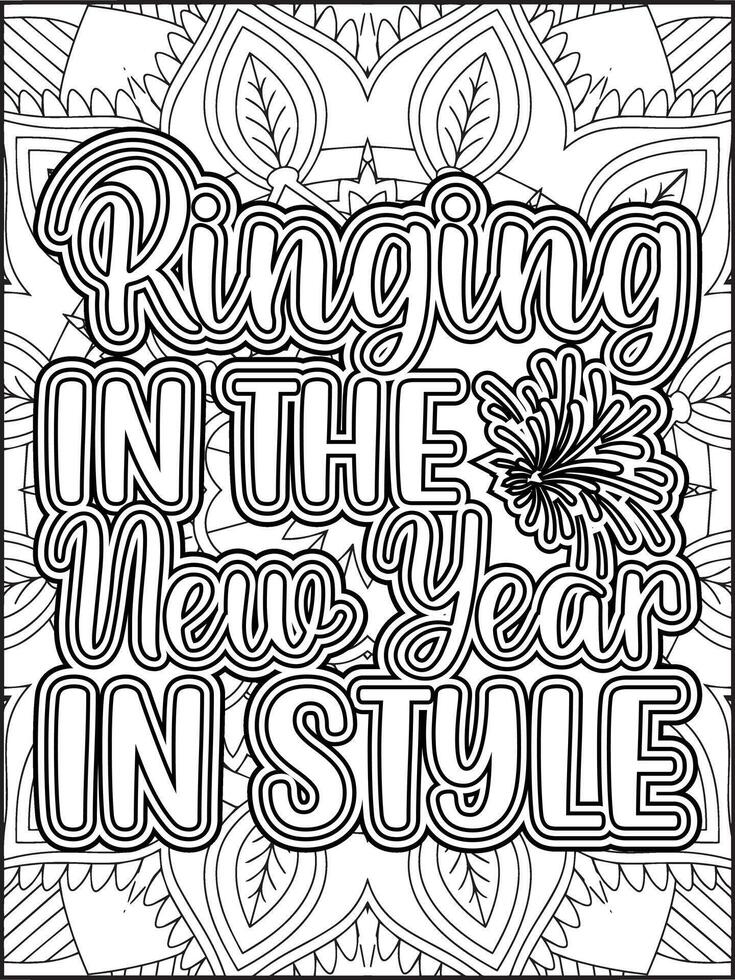 Ringing In The New Year In Style Quote Coloring Page for Adults. New Year Quote Coloring Page. vector