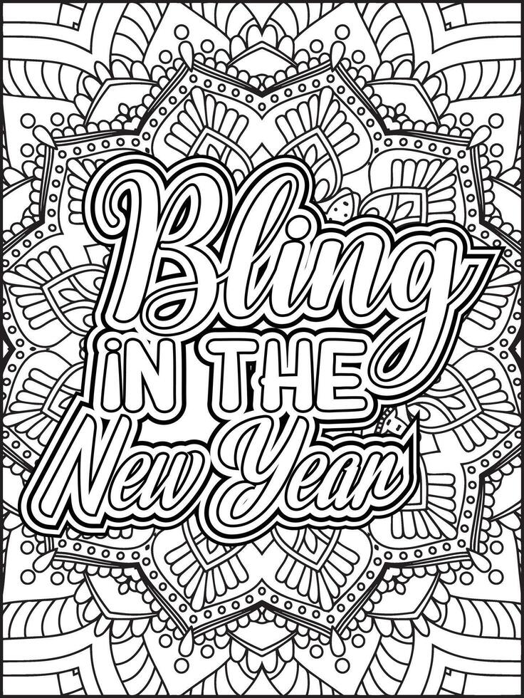 Bling in the New Year Quote Coloring Page for Adults. New Year Quote Coloring Page vector