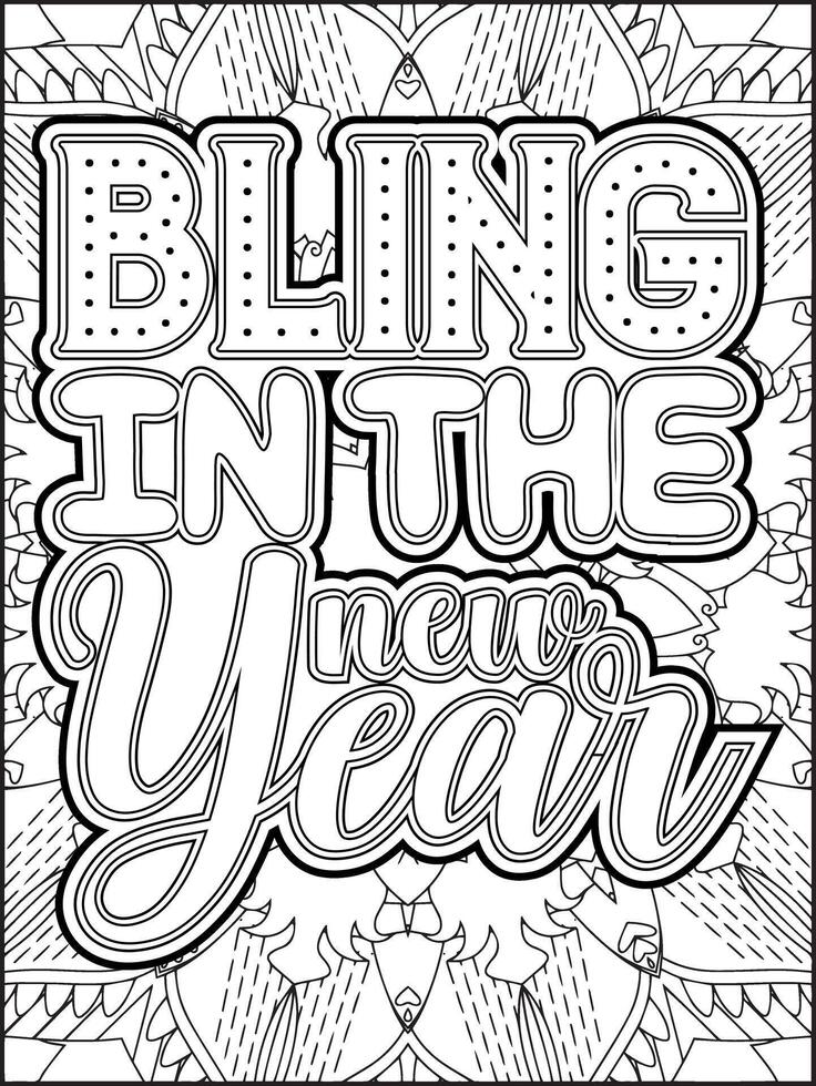 Bling in the New Year Quote Coloring Page for Adults. New Year Quote Mandala Coloring Page. vector