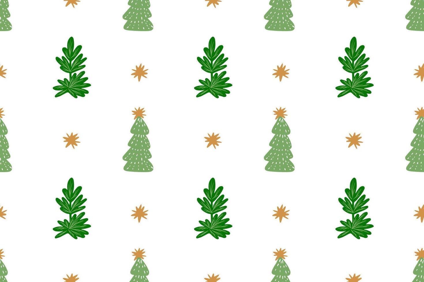 Seamless pattern kids Christmas tree illustration. Collection of hand drawn cute decorative christmas trees isolated on white background. Design for sticker, decoration, card, poster, artwork. vector