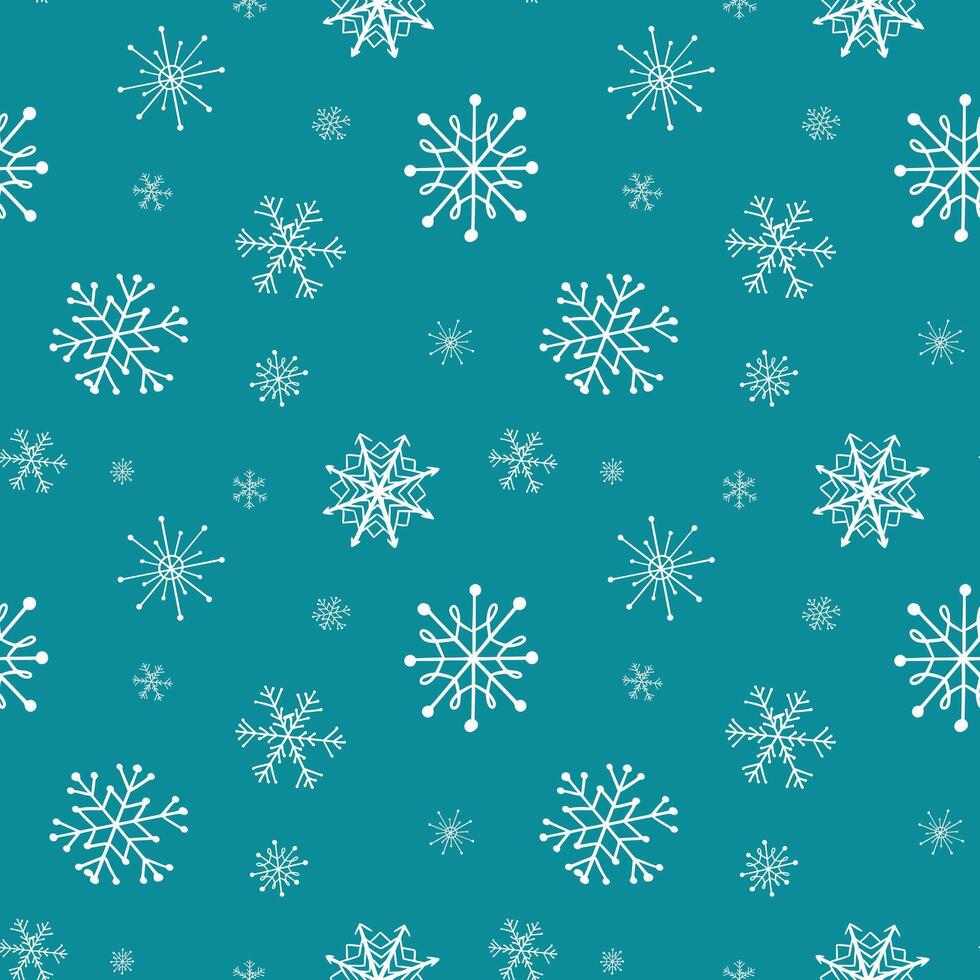Simple Christmas snow seamless pattern with geometric motifs. Snowflakes and circles with different ornaments on blue grey background. Retro textile collection. vector