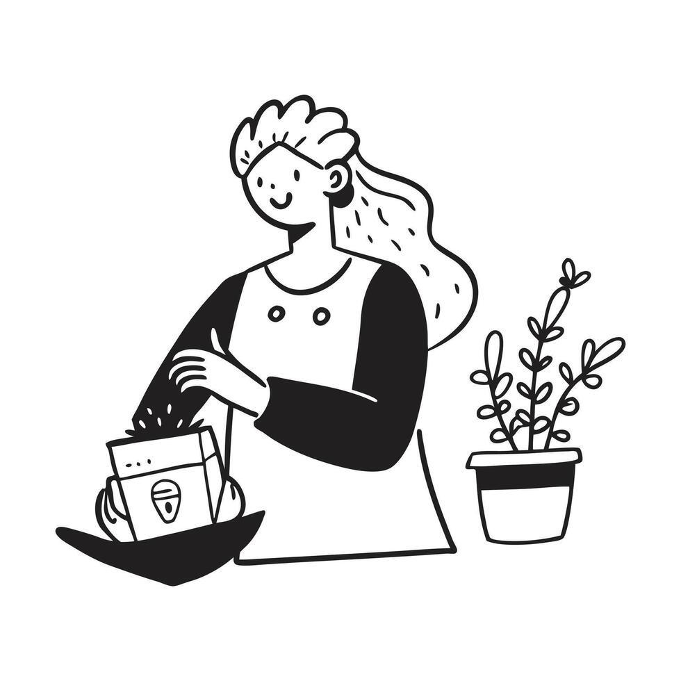 a girl are Gardening vector