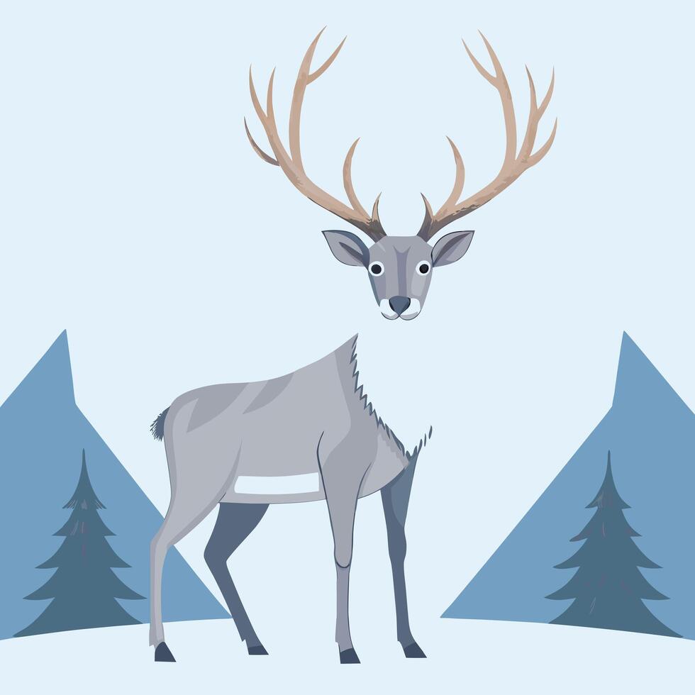 A deer with antlers in the forest silhouette illustration on white background vector