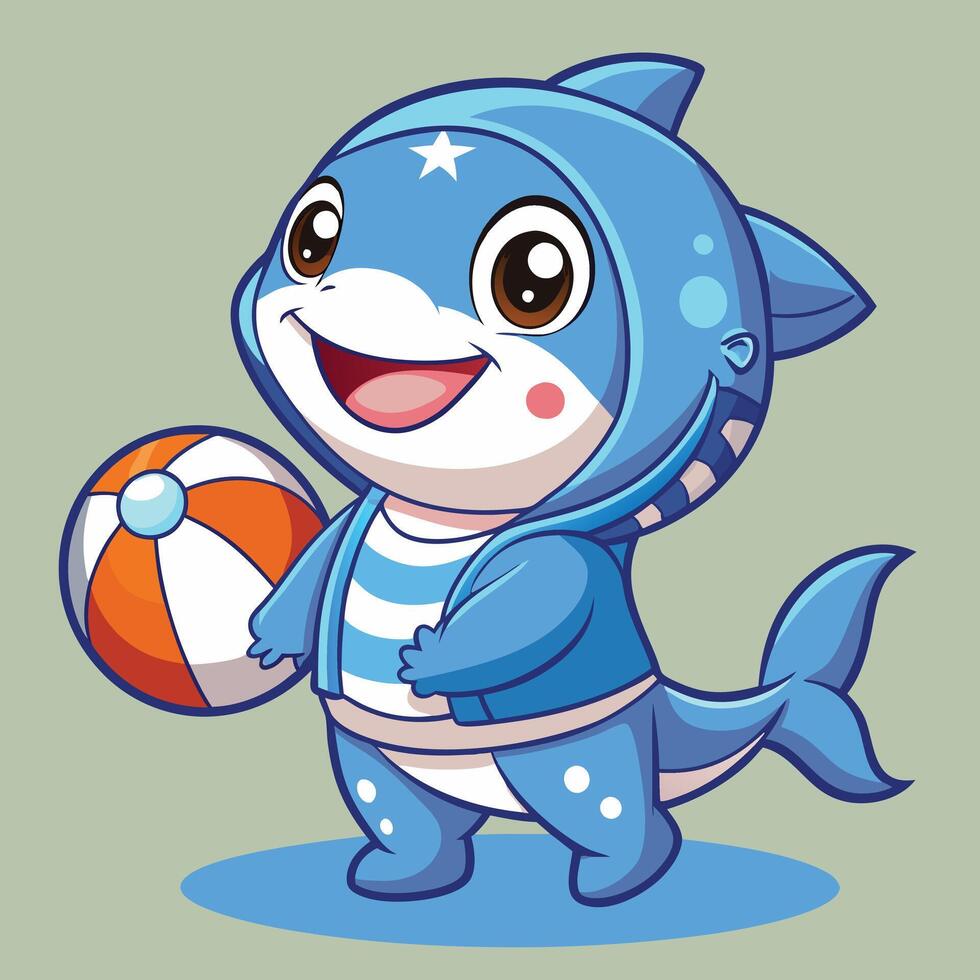 Children's coloring shark plays with a ball vector