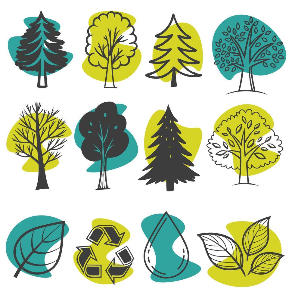 Eco-Friendly Tree and Nature Icon Set vector