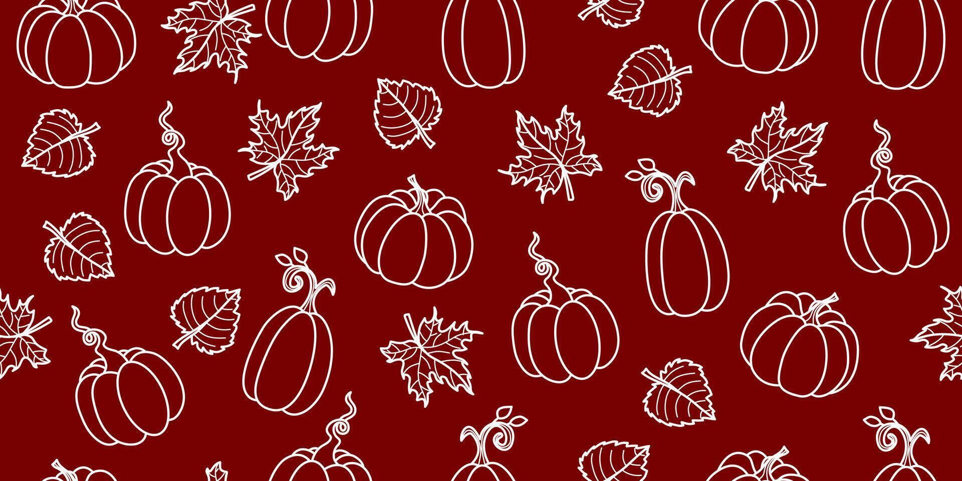 Silhouette autumn pumpkin background, seamless pattern. vector