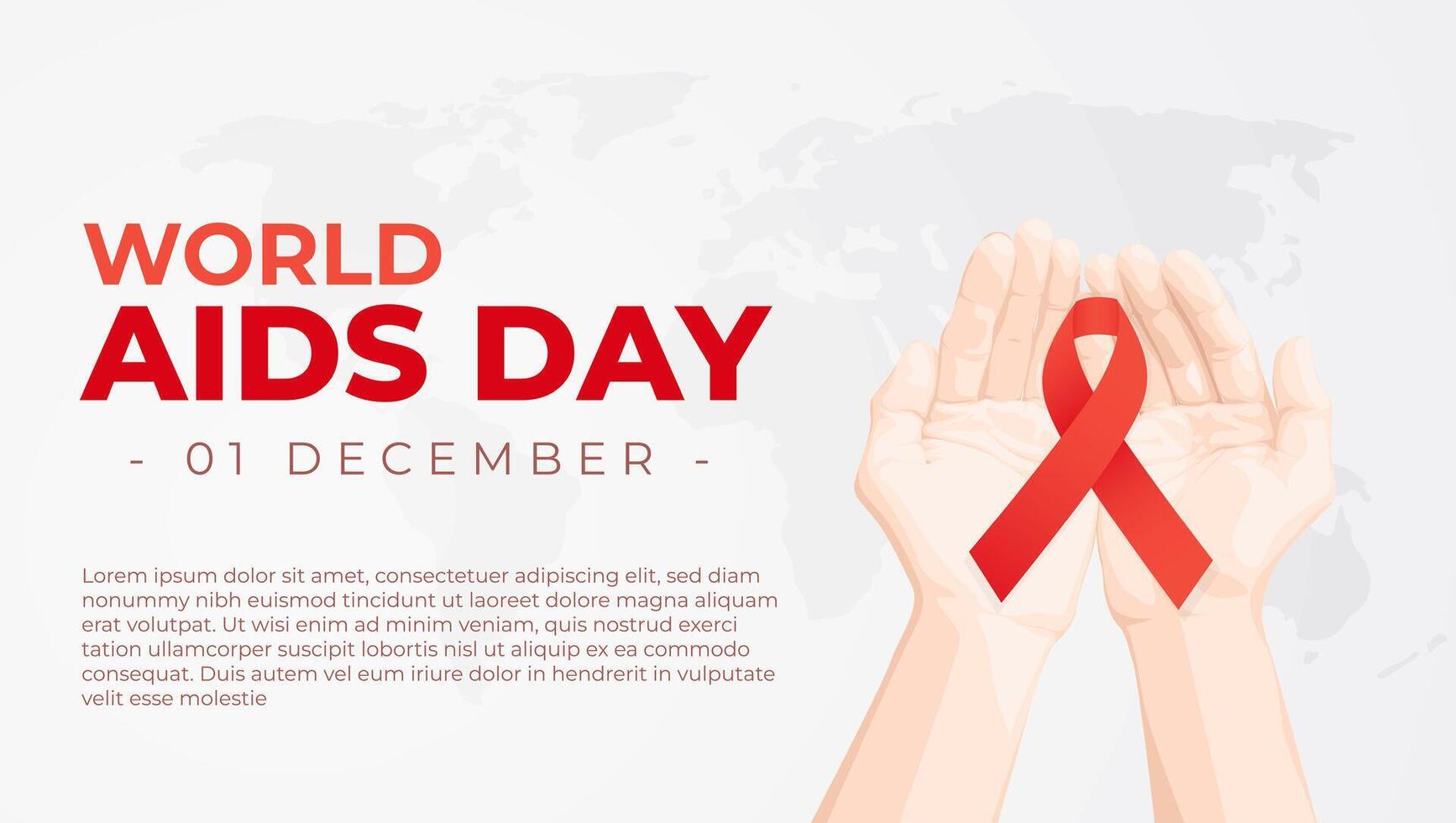 World AIDS Day - 01 December - Awareness, Support and Prevention. World AIDS Day poster with red ribbon on hands vector