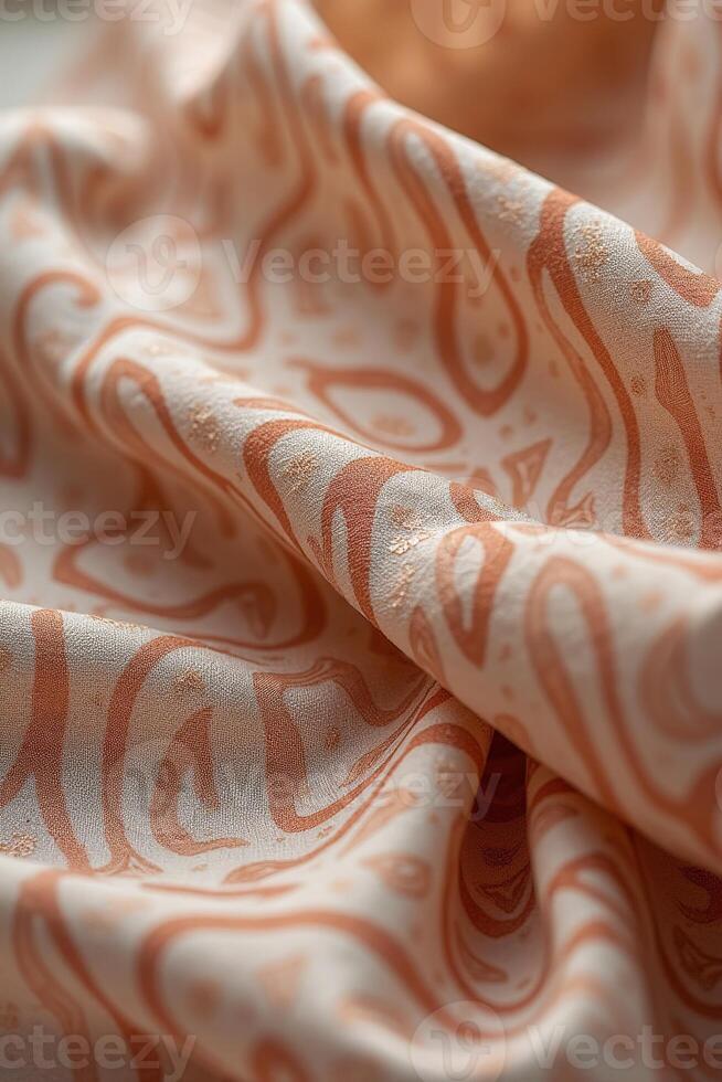A close up of a fabric with orange and white designs photo