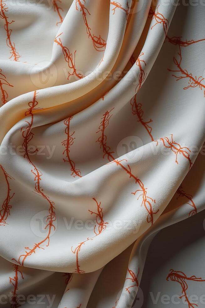 A close up of a white and orange fabric with a pattern photo