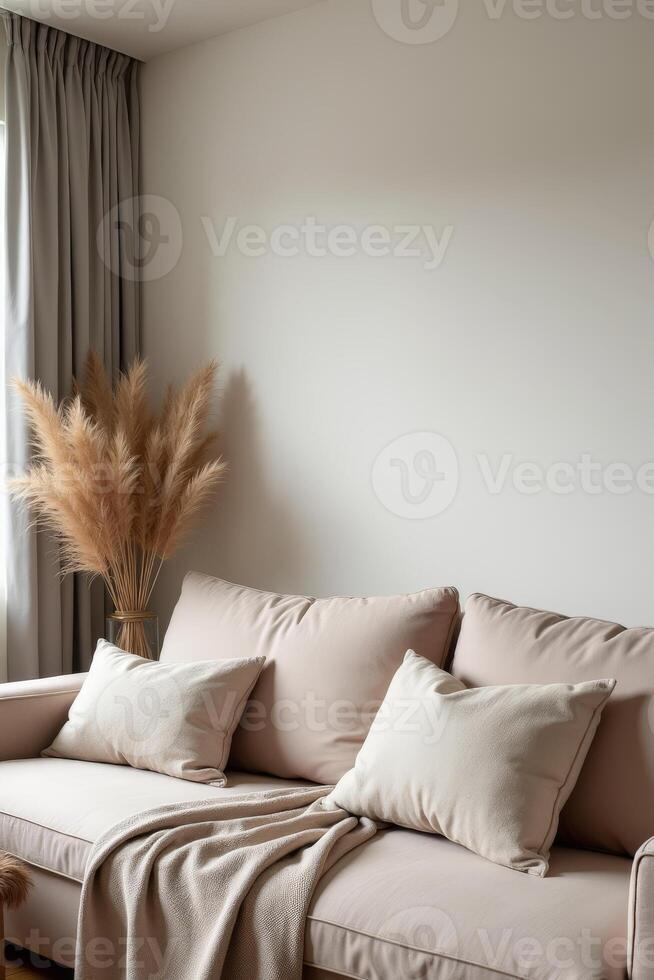 A living room with a couch and a plant photo