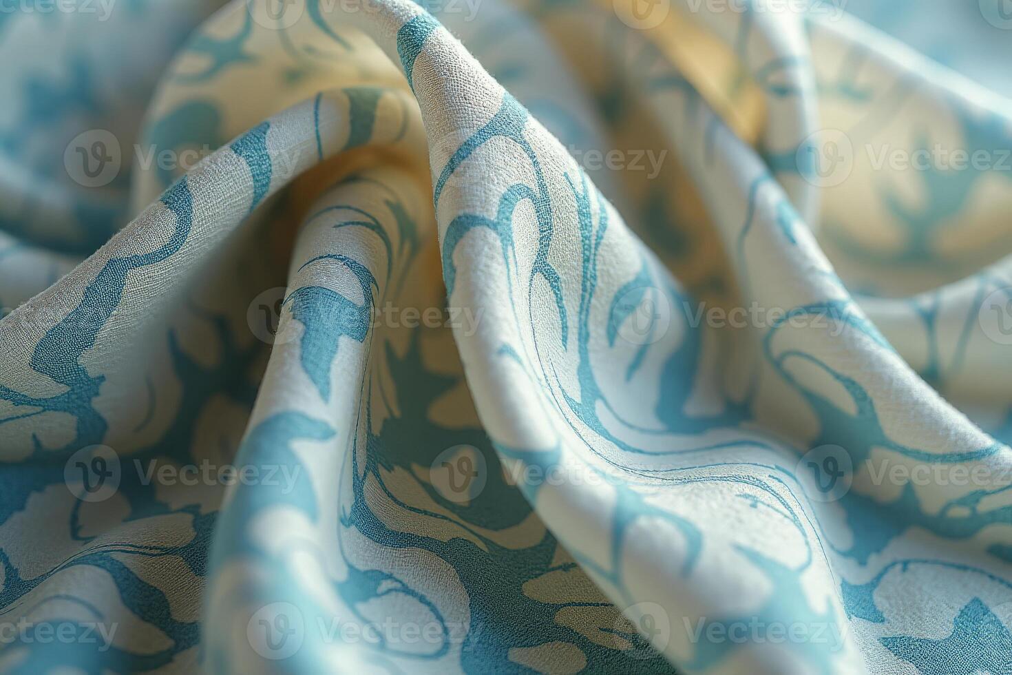 A close up of a blue and white fabric photo