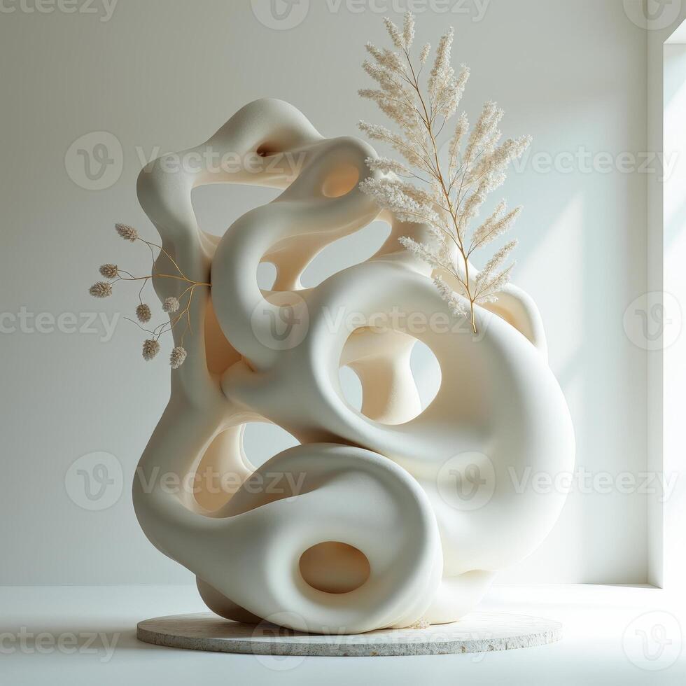 A sculpture made out of white clay with plants photo