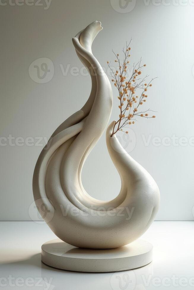A white sculpture with a branch on top photo
