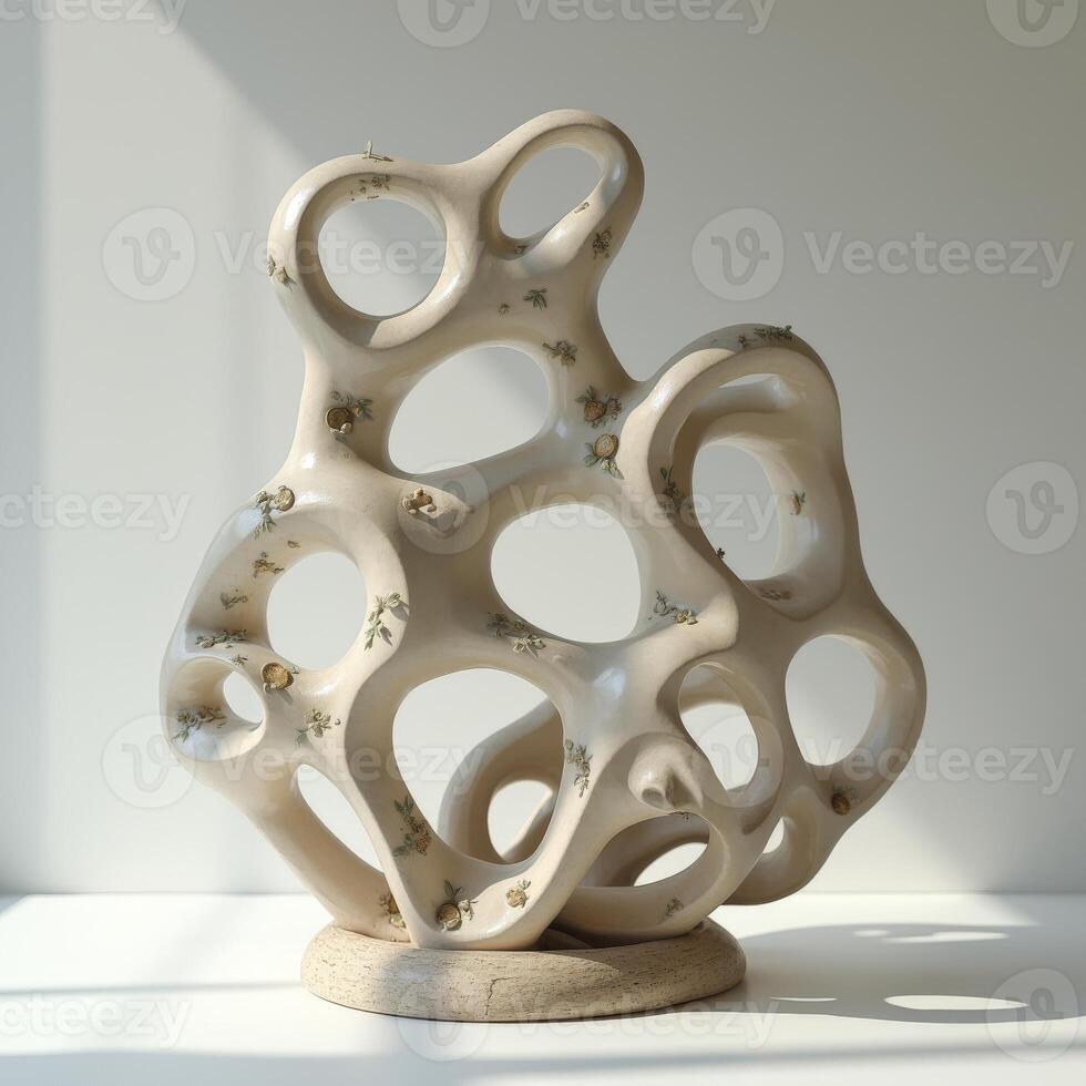 A sculpture made out of white clay with holes photo