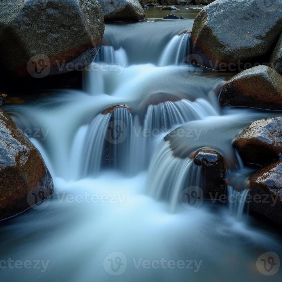 A stream of water flowing over rocks in a river photo