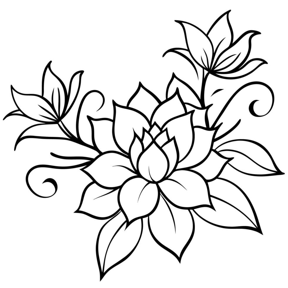 a flower is drawn in black and white on a white background vector