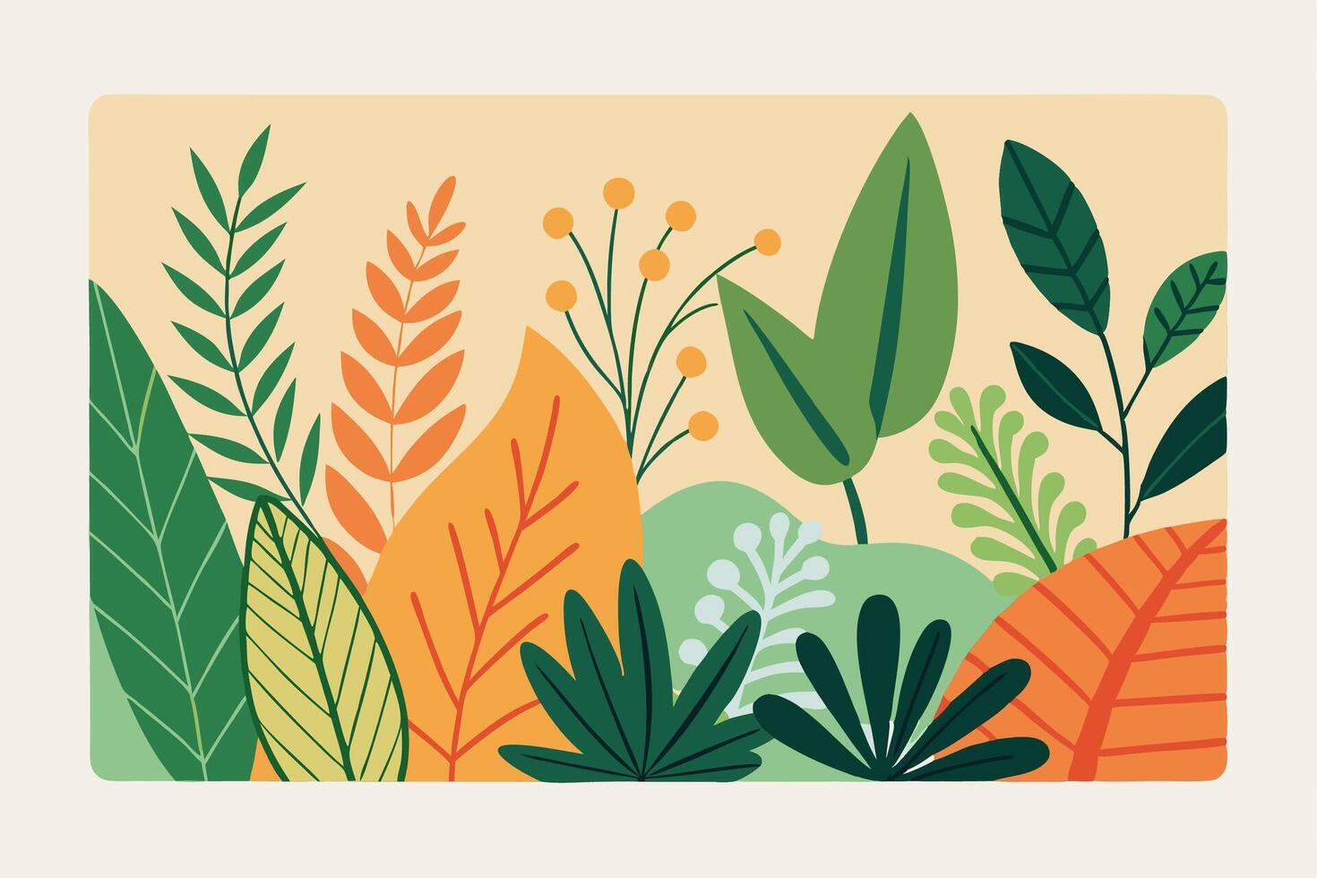 An illustration of colorful plants and leaves vector