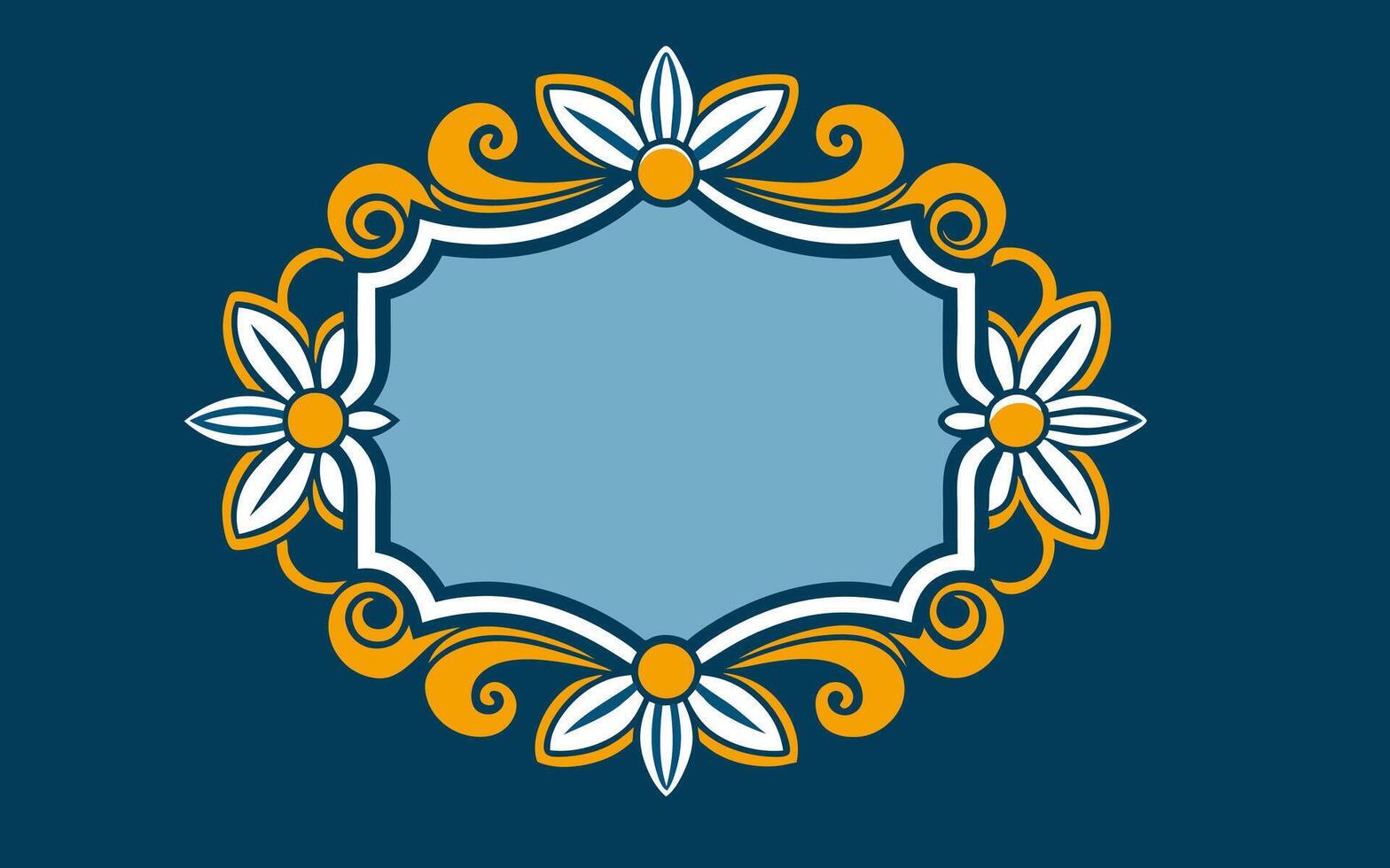 A blue and yellow floral frame on a dark blue background vector