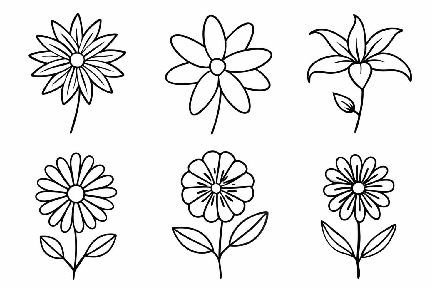 Flower outline drawing set vector